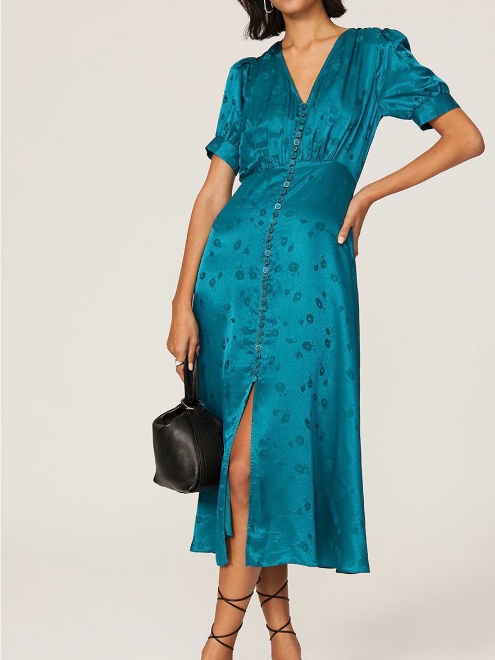 The Kooples Teal Button-Front Satin Midi Dress